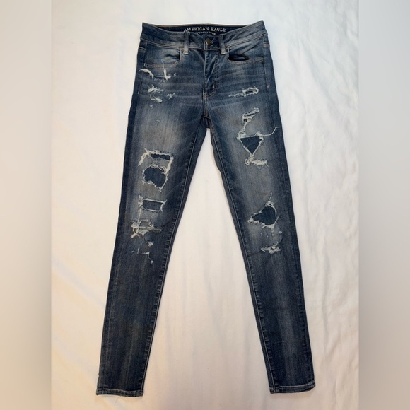 American Eagle Outfitters Denim - American Eagle Size 2 Dark Wash Distressed Hi Rise Skinny Jegging Jeans